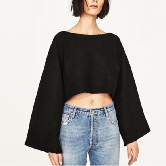 Zara Knit Black Cropped Sweater Wide 